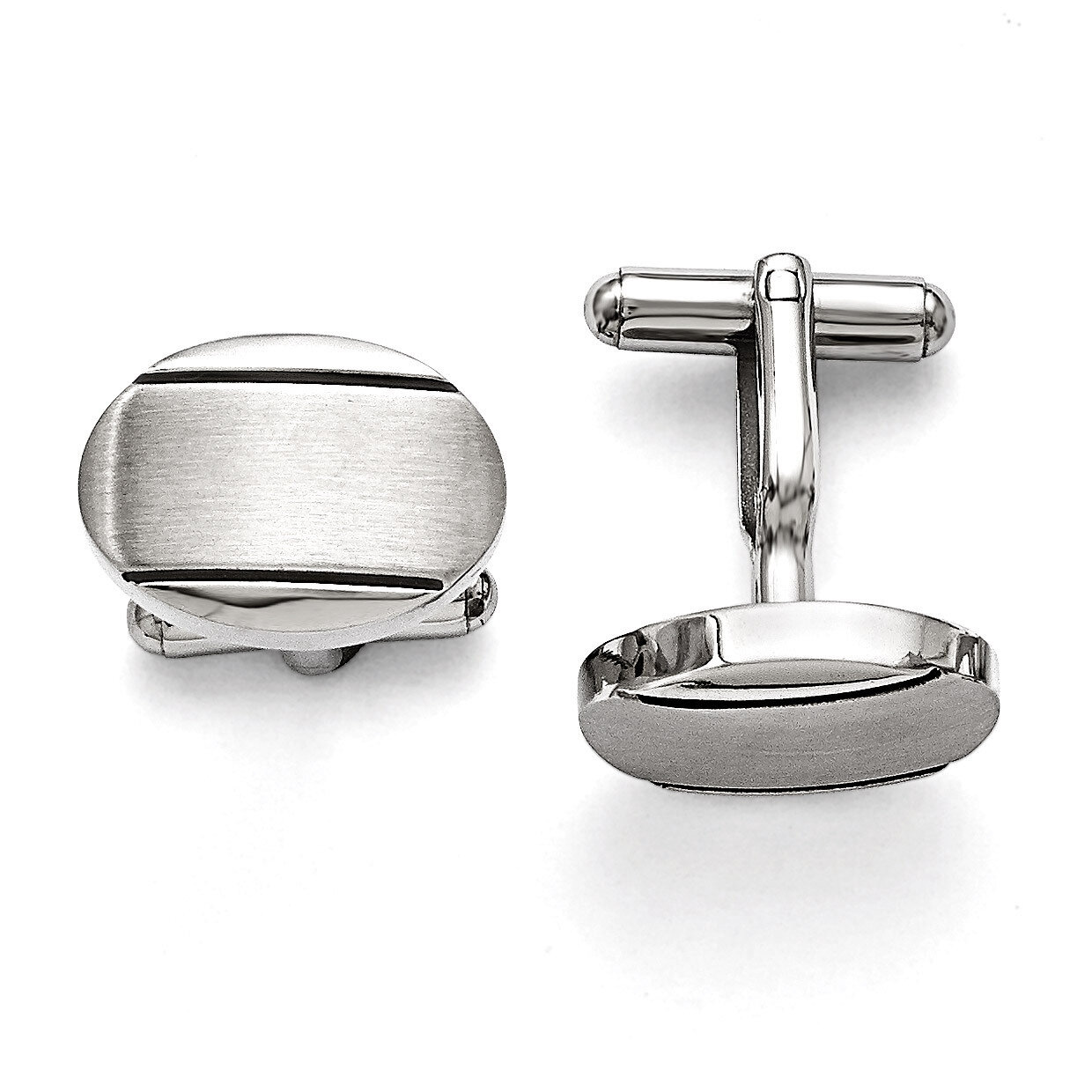 Polished Brushed and Enameled Oval Cufflinks - Stainless Steel SRC263 by Chisel, MPN: SRC263, 88677…