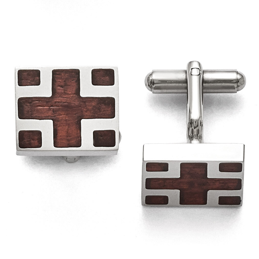 Polished Wood Inlay Cufflinks - Stainless Steel SRC266