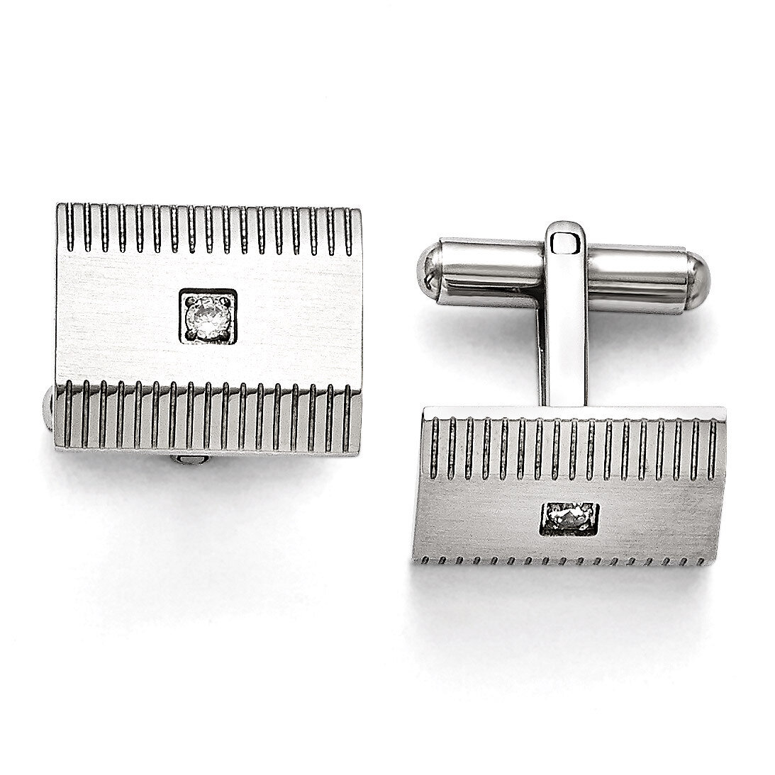 Polished and Brushed Synthetic Diamond Cufflinks - Stainless Steel SRC269