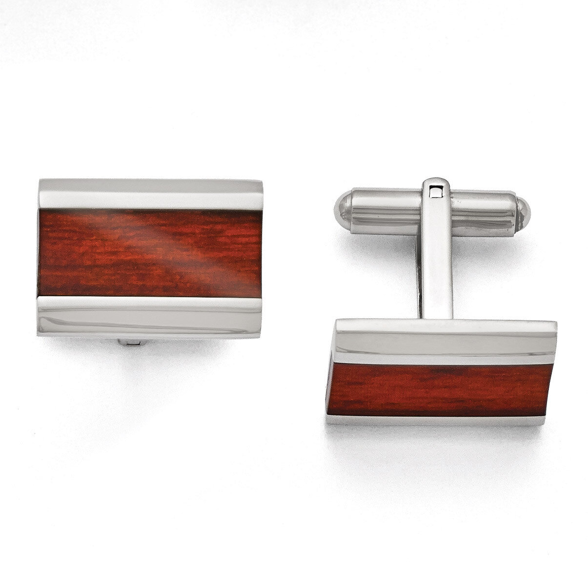 Polished Red Wood Inlay Cufflinks - Stainless Steel SRC274 by Chisel, MPN: SRC274, 886774621661