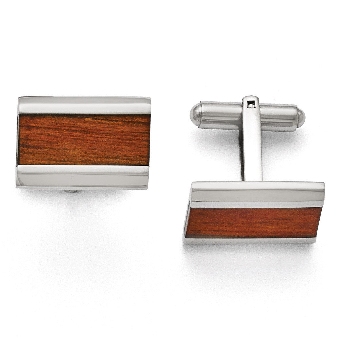 Polished Red Orange Wood Inlay Cufflinks - Stainless Steel SRC275 by Chisel, MPN: SRC275, 886774621…