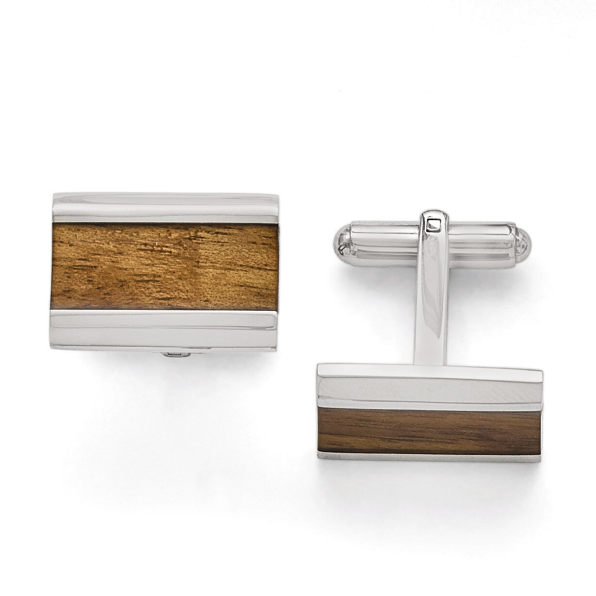 Polished Brown Wood Inlay Enameled Cufflinks - Stainless Steel SRC276 by Chisel, MPN: SRC276, 88677…