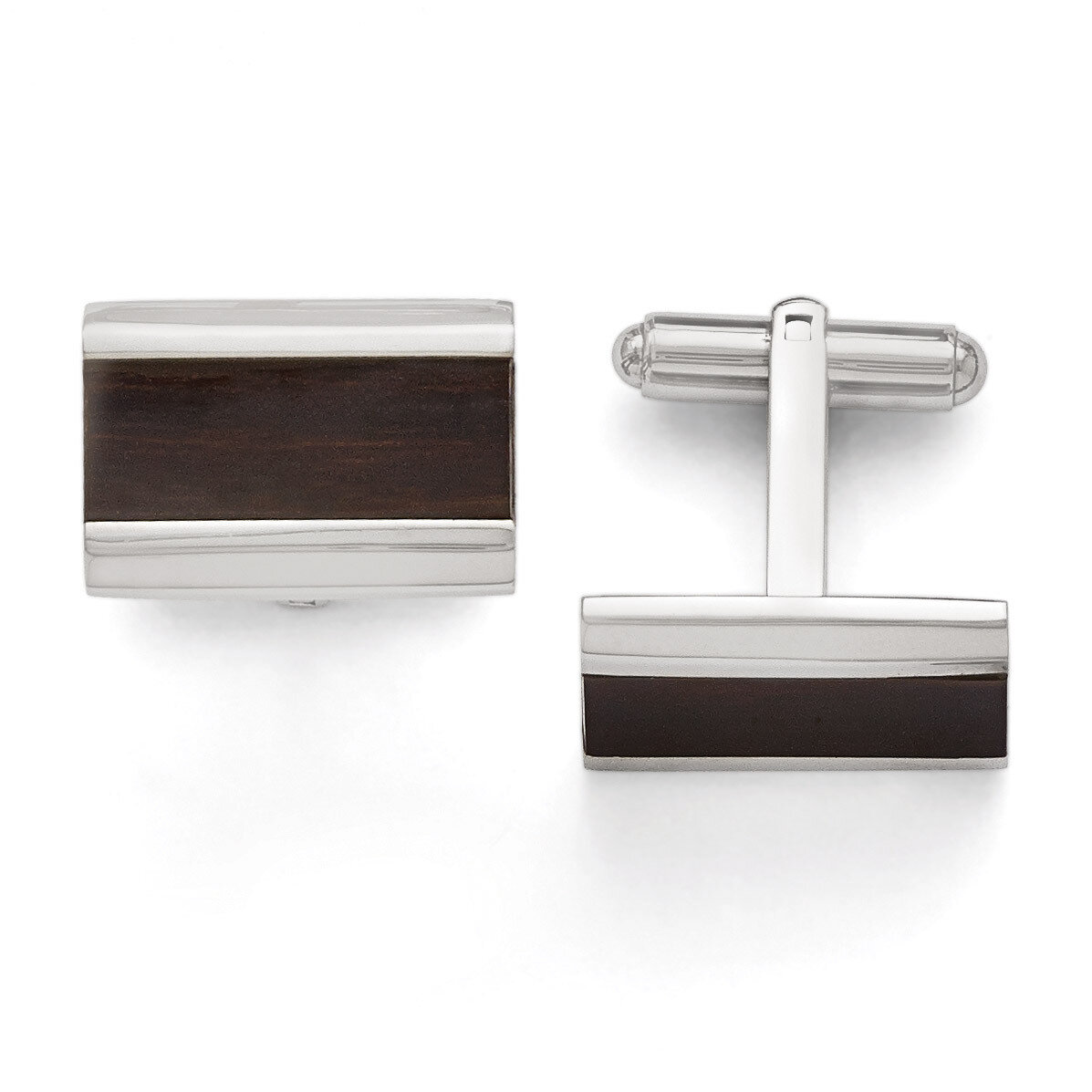 Polished Black Wood Inlay Enameled Cufflinks - Stainless Steel SRC277 by Chisel, MPN: SRC277, 88677…
