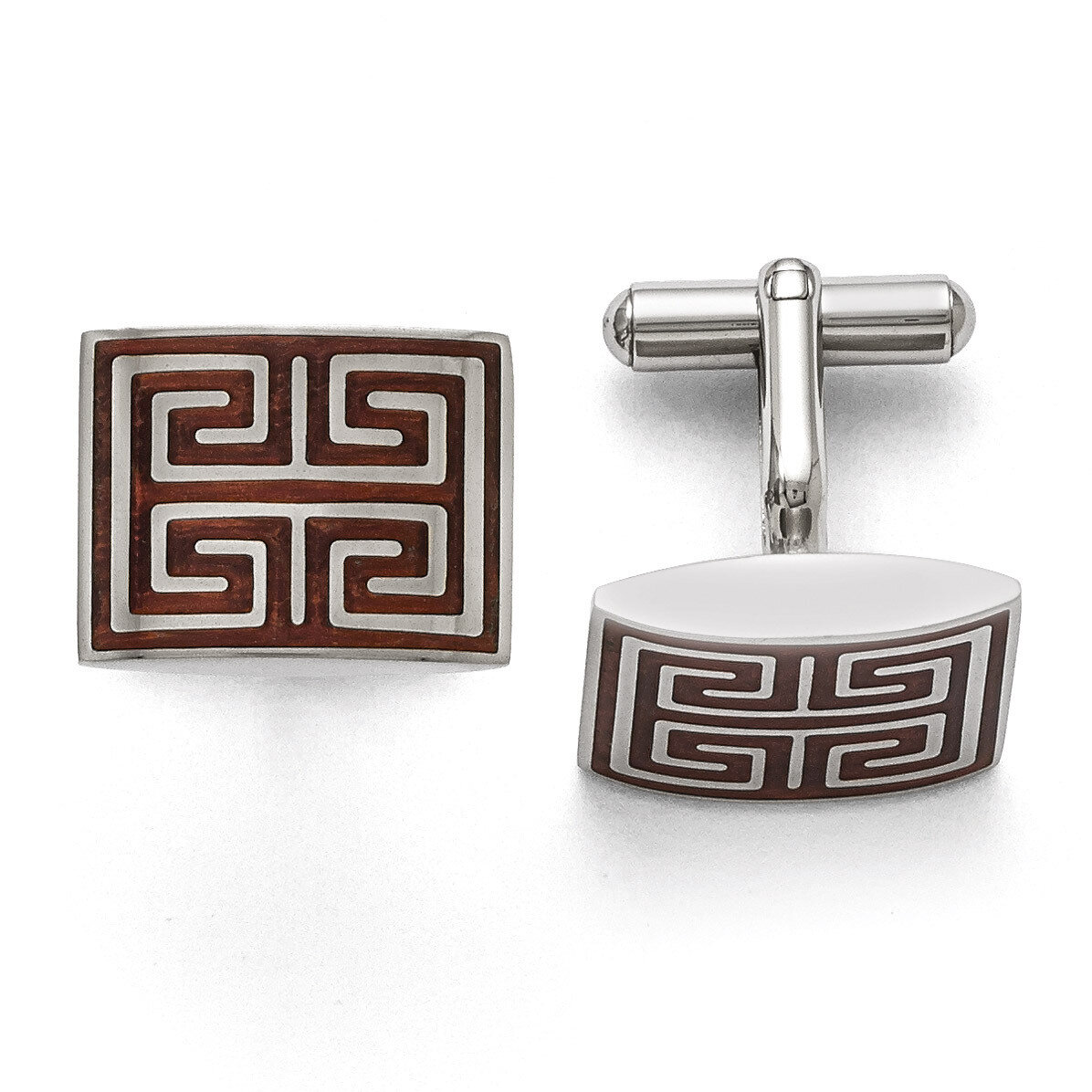 Polished Wood Inlay Cufflinks - Stainless Steel SRC278 by Chisel, MPN: SRC278, 886774621685