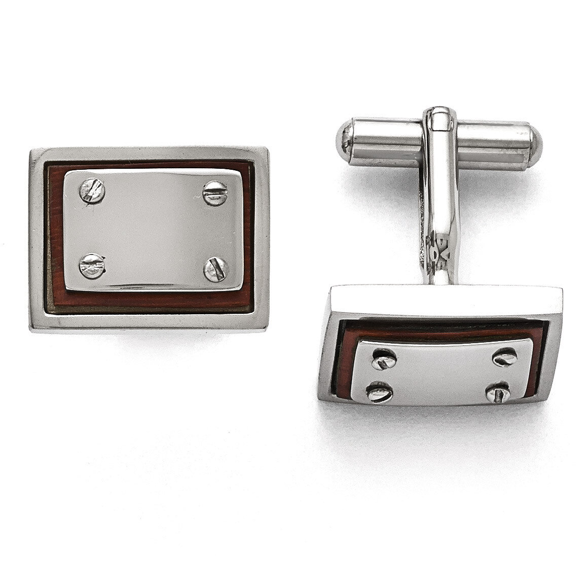 Polished Wood Inlay Cufflinks - Stainless Steel SRC279