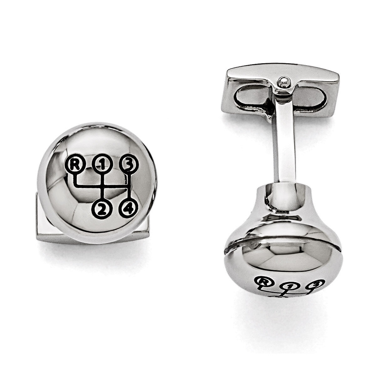Polished Stick Shift Design Enameled Cufflinks - Stainless Steel SRC281 by Chisel, MPN: SRC281, 886…