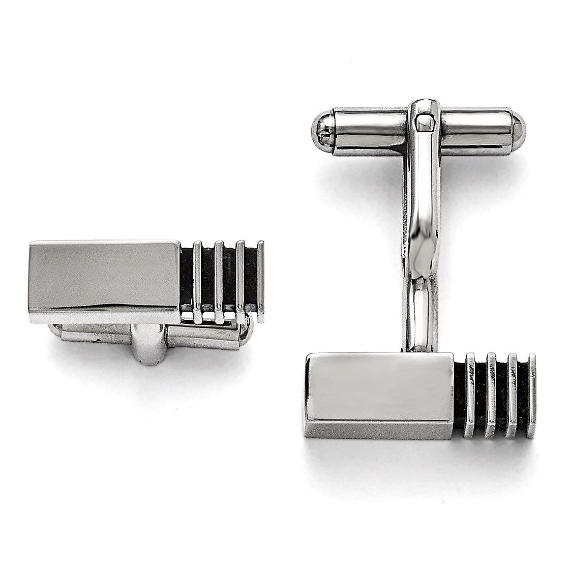 Polished Antiqued Inlay Cufflinks - Stainless Steel SRC288