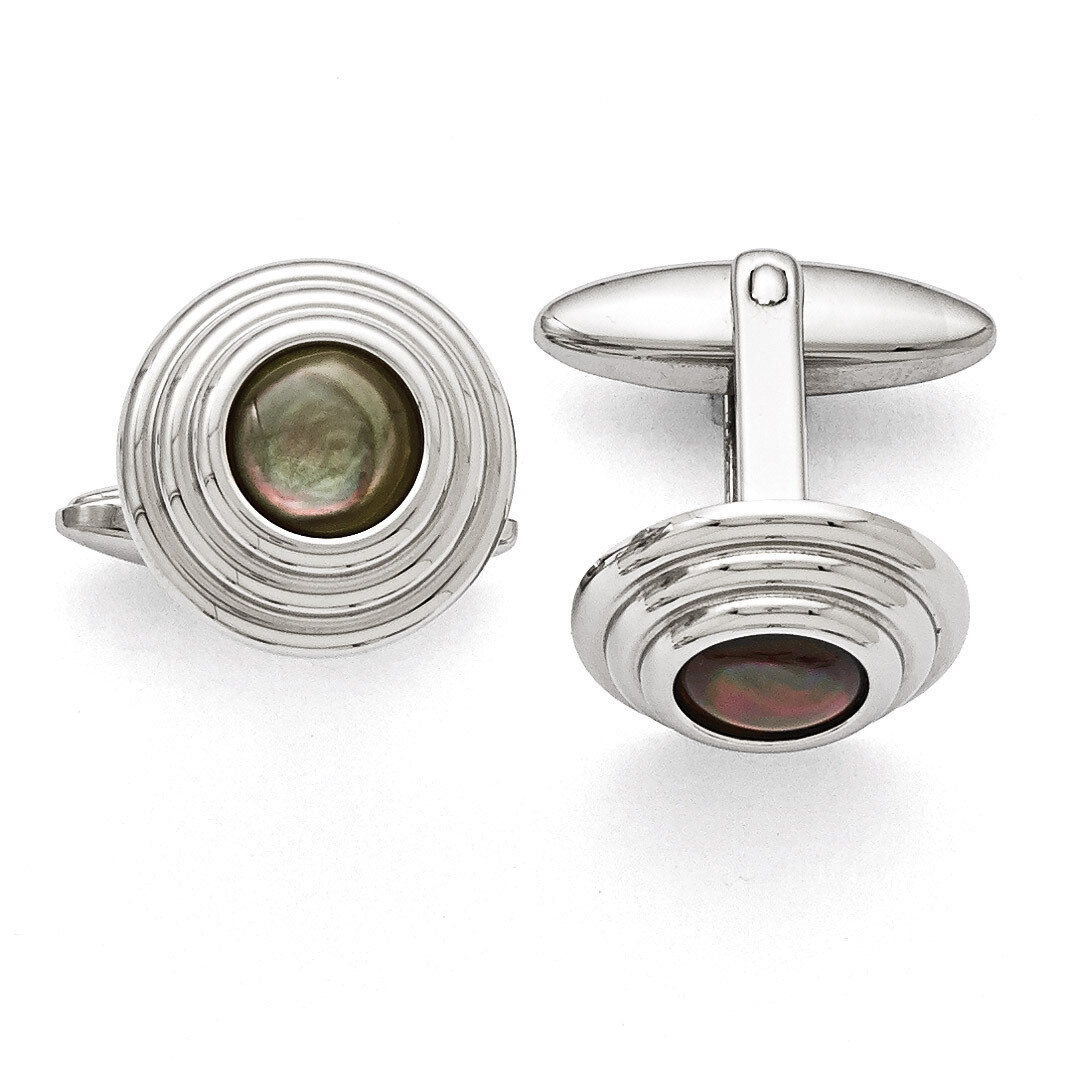 Polished Black Mother of Pearl Cufflinks - Stainless Steel SRC295
