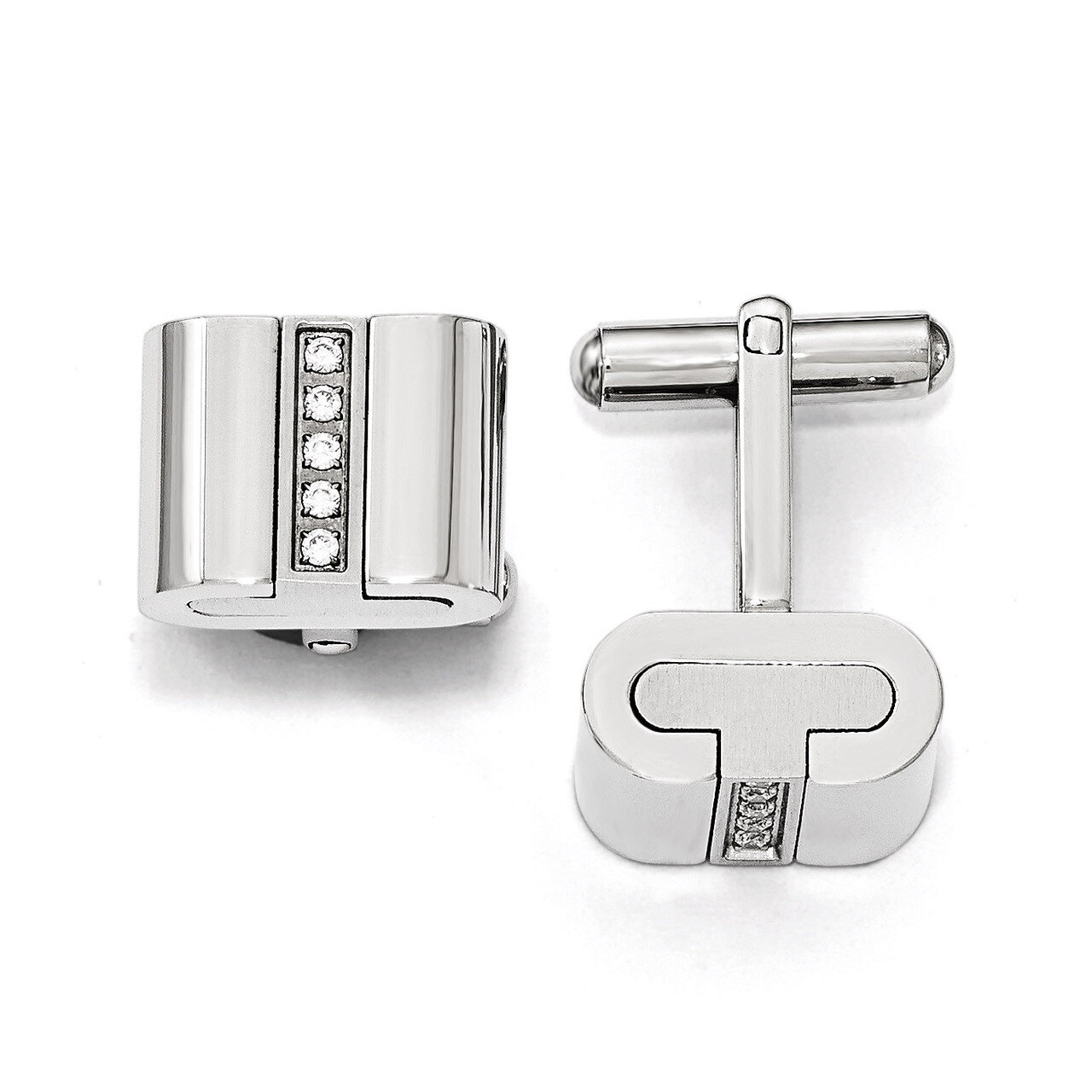 Brushed and Polished with Synthetic Diamond Square Cufflinks - Stainless Steel SRC299