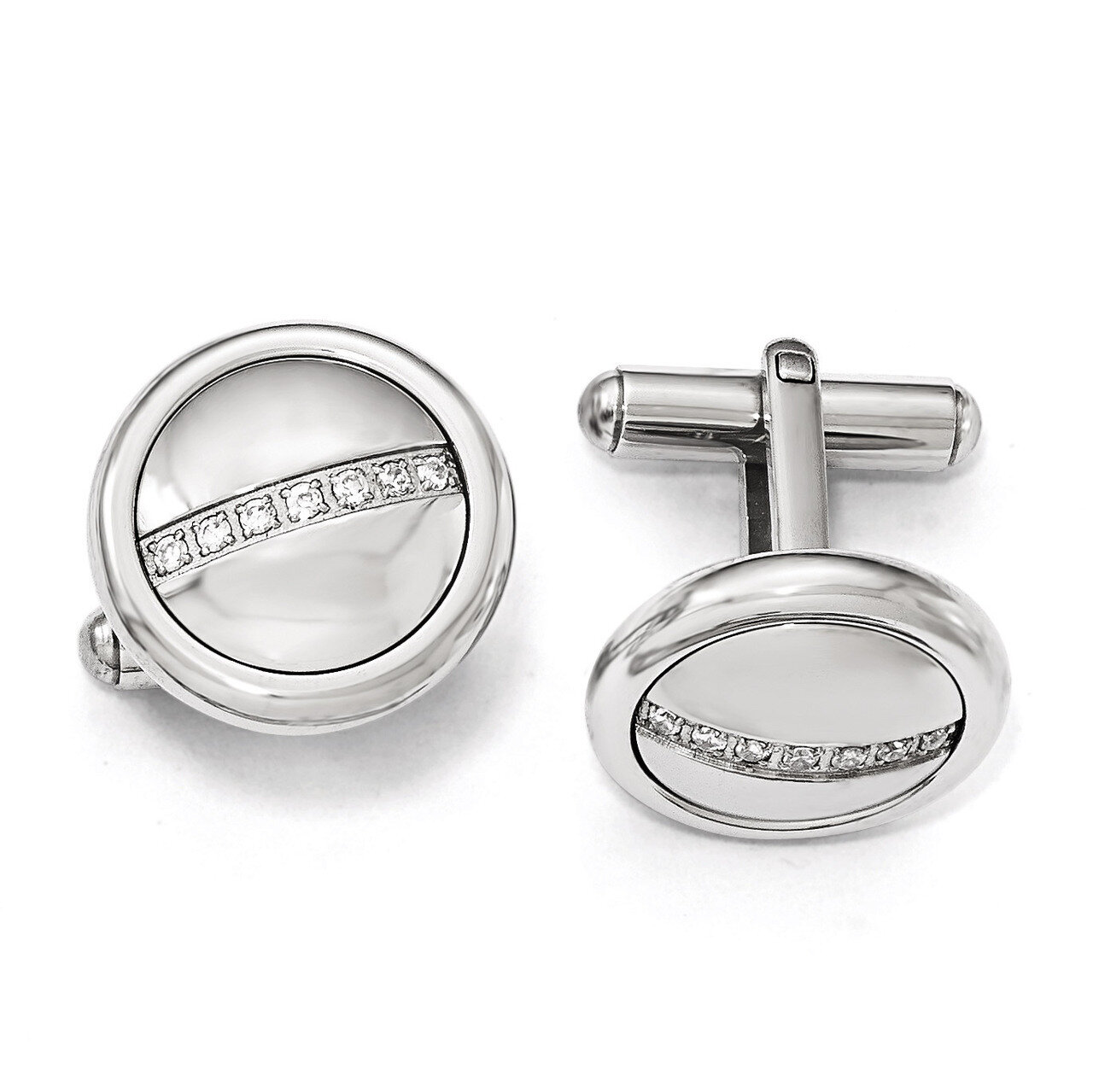 Polished with Synthetic Diamond Circle Cufflinks - Stainless Steel SRC300 by Chisel, MPN: SRC300, 8…