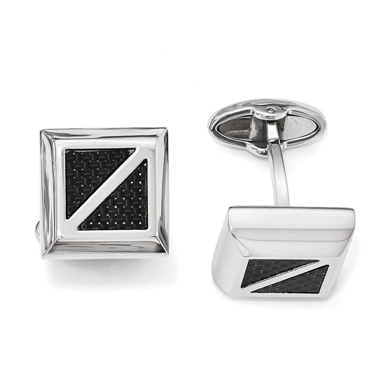 Polished with Black Carbon Fiber Square Cufflinks - Stainless Steel SRC301 by Chisel, MPN: SRC301, …