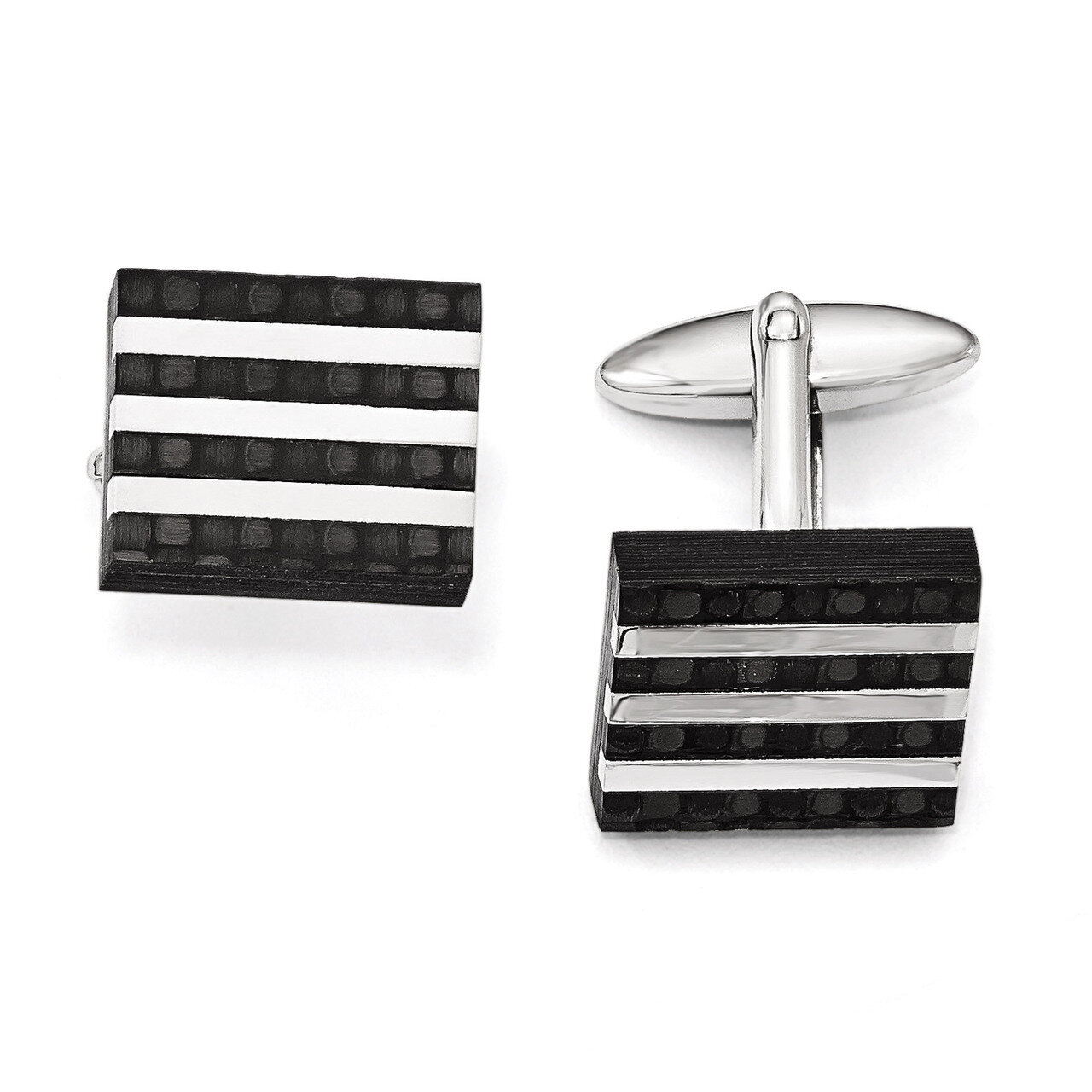 Polished and Brushed Carbon Fiber Cufflinks - Stainless Steel SRC303 by Chisel, MPN: SRC303, 886774…