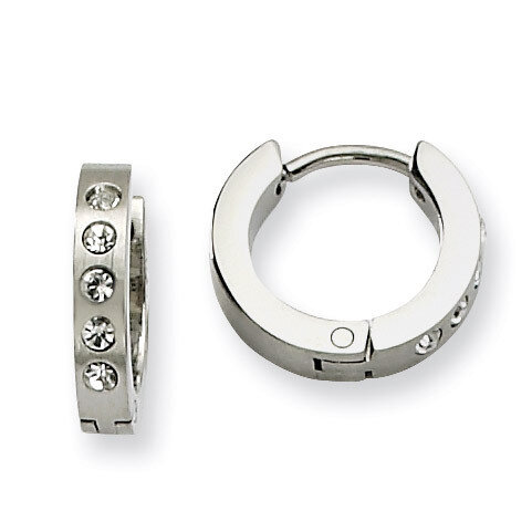Synthetic Diamond Hinged Hoop Earrings - Stainless Steel SRE104 by Chisel, MPN: SRE104, 883957747361
