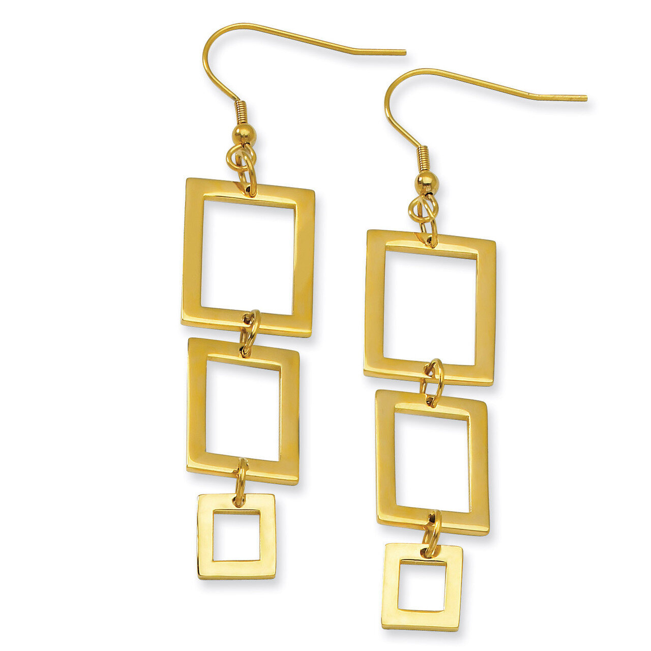 Gold IP plated Rectangle Dangle Earrings - Stainless Steel SRE109