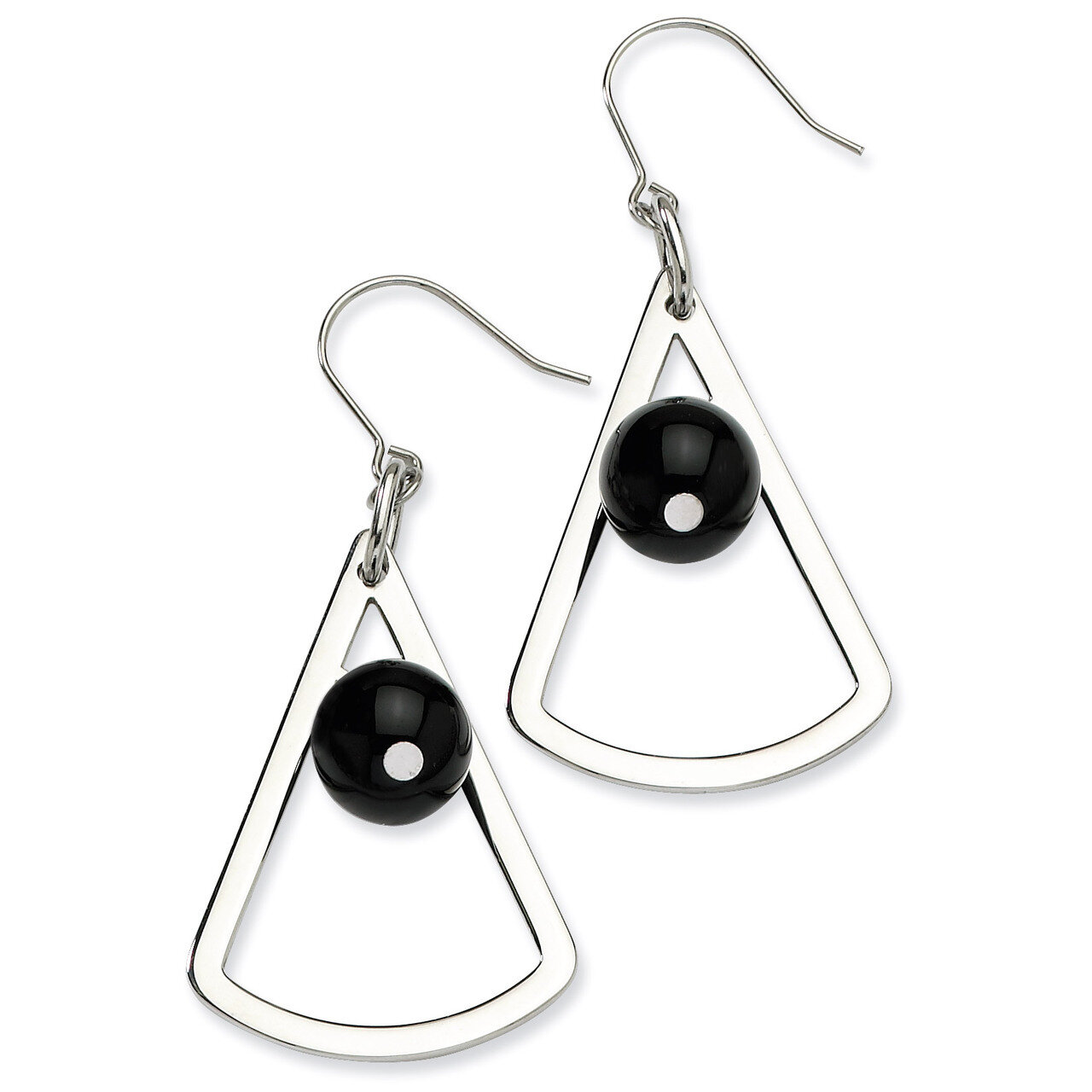 Triangle & Onyx Gemstone Dangle Earrings - Stainless Steel SRE211