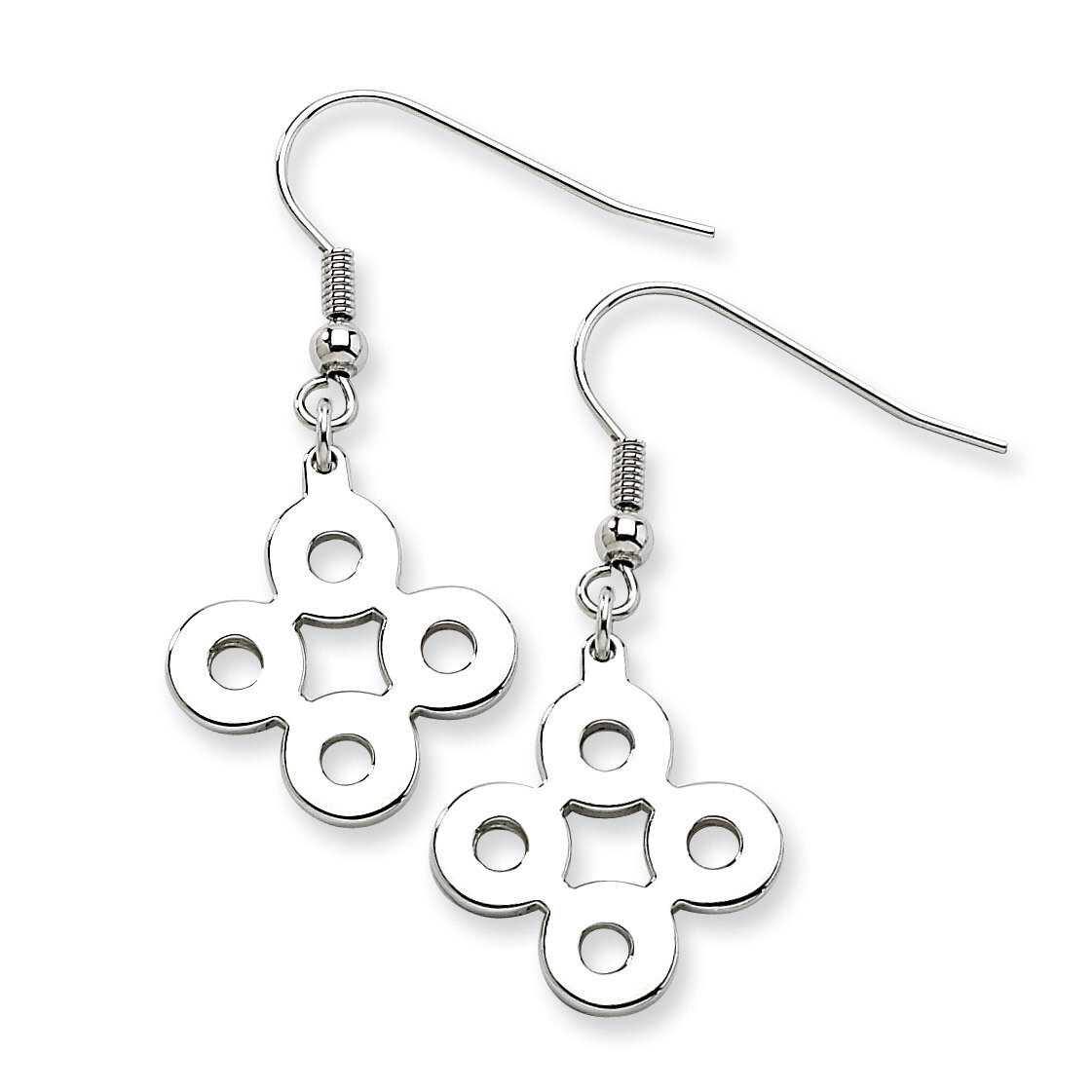 Polished Connected Circles Dangle Earrings - Stainless Steel SRE226 by Chisel, MPN: SRE226, 8867740…