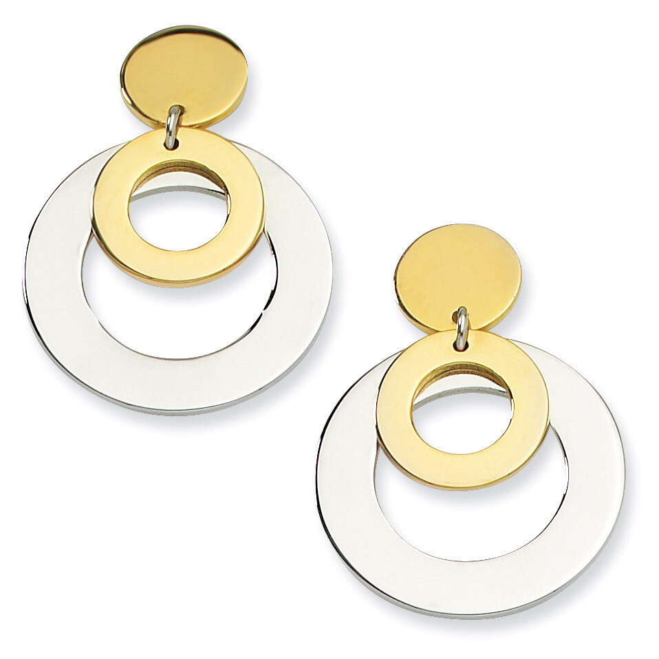 Yellow IP-plated Circle Post Dangle Earrings - Stainless Steel SRE228