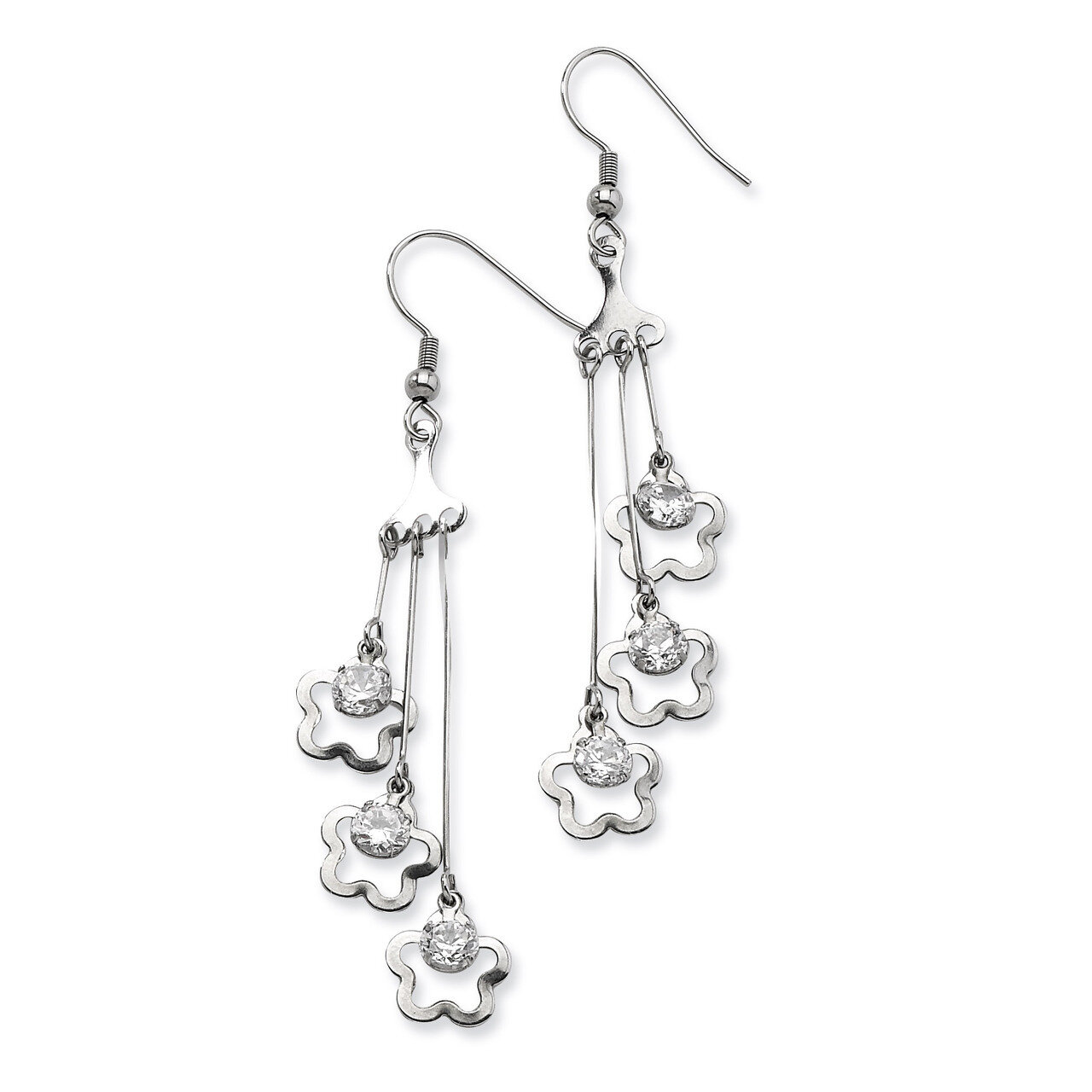 Clovers with Synthetic Diamond Stones Dangle Earrings - Stainless Steel SRE233