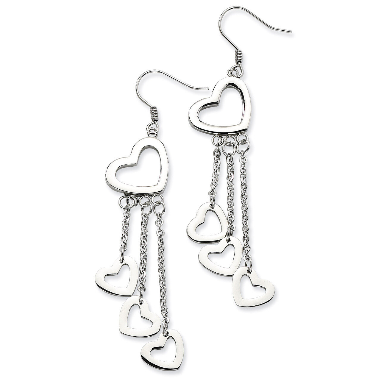 Polished Hearts Dangle Earrings - Stainless Steel SRE240