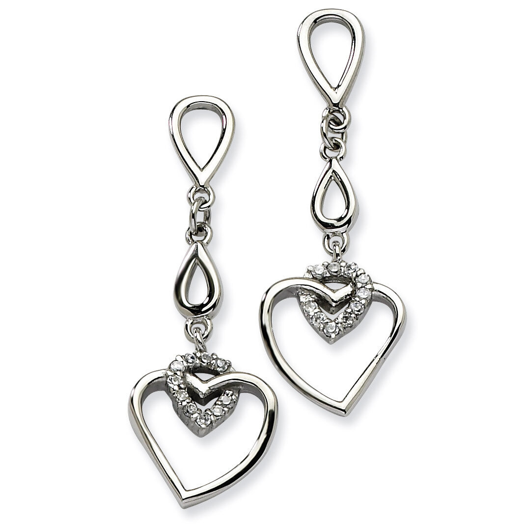 Heart with Synthetic Diamond Heart Post Dangle Earrings - Stainless Steel SRE248