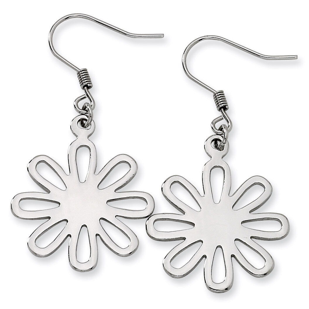 Polished Large Flower Dangle Earrings - Stainless Steel SRE268 by Chisel, MPN: SRE268, 886774037967