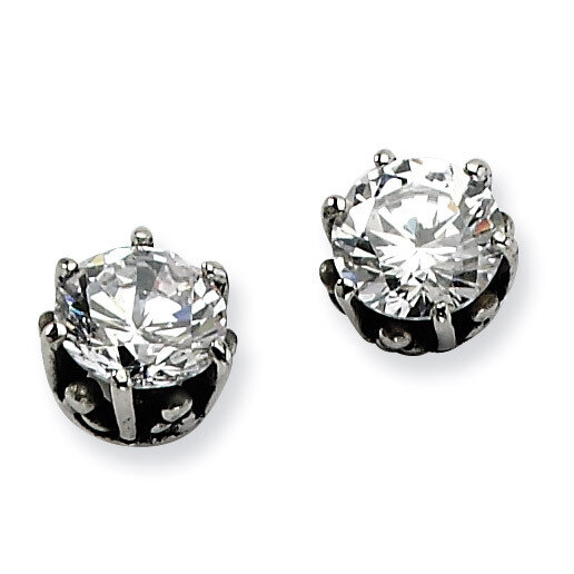 Antiqued Round Synthetic Diamond Post Earrings - Stainless Steel SRE300