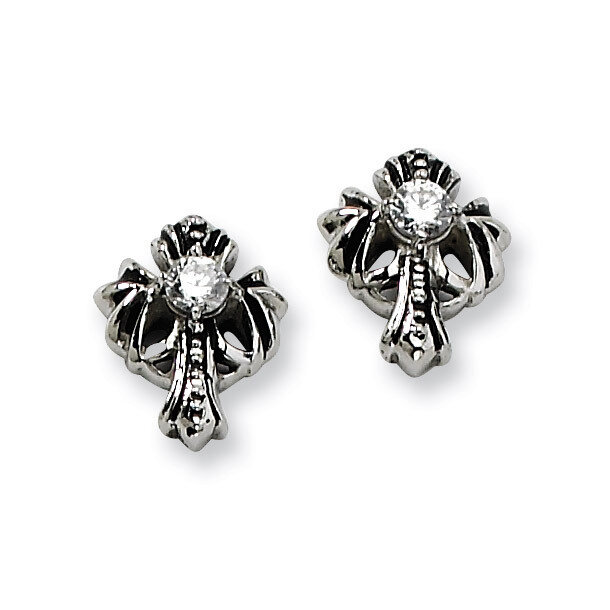 Antiqued Cross with Synthetic Diamond Post Earrings - Stainless Steel SRE305 by Chisel, MPN: SRE305…