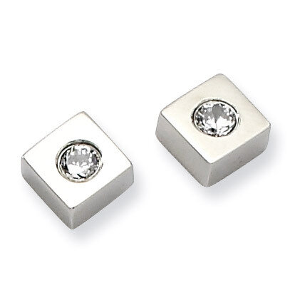 Synthetic Diamond Brushed Diamond Shaped Post Earrings - Stainless Steel SRE307 by Chisel, MPN: SRE…