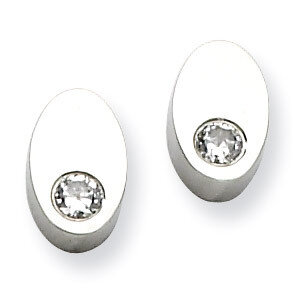 Synthetic Diamond Polished Oval Post Earrings - Stainless Steel SRE310