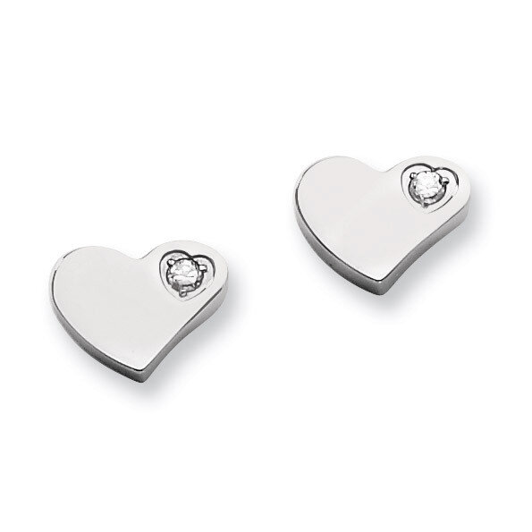 Synthetic Diamond Polished Heart Post Earrings - Stainless Steel SRE316