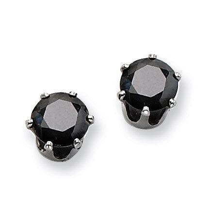 6mm Black Synthetic Diamond Stud Earrings - Stainless Steel SRE323
