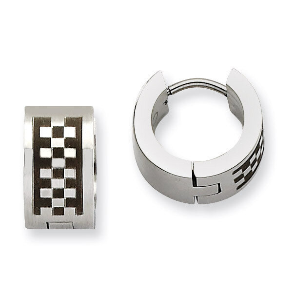 Checkerboard Pattern Hinged Hoop Earrings - Stainless Steel SRE338 by Chisel, MPN: SRE338, 88677403…