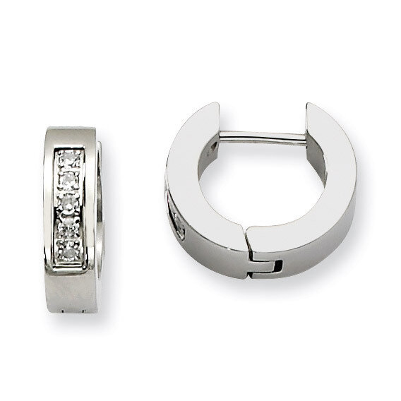 Synthetic Diamond Polished Round Hinged Hoop Earrings - Stainless Steel SRE342 by Chisel, MPN: SRE3…