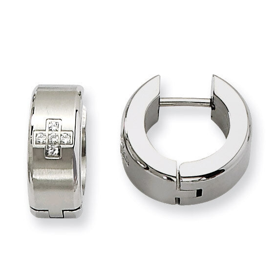 Synthetic Diamond Brushed & Polished Hinged Hoop Earrings - Stainless Steel SRE345