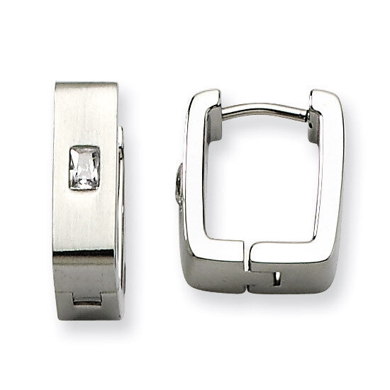 Synthetic Diamond Brushed & Polished Square Hinged Earrings - Stainless Steel SRE365