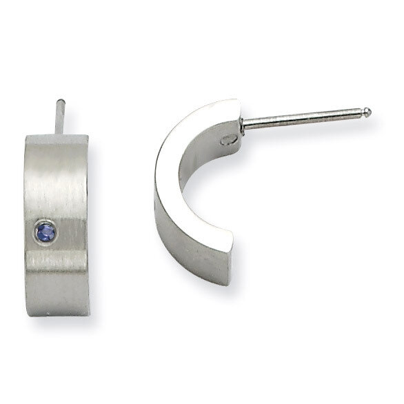 Blue Synthetic Diamond Brushed & Polished Half Hoop Post Earrings - Stainless Steel SRE387