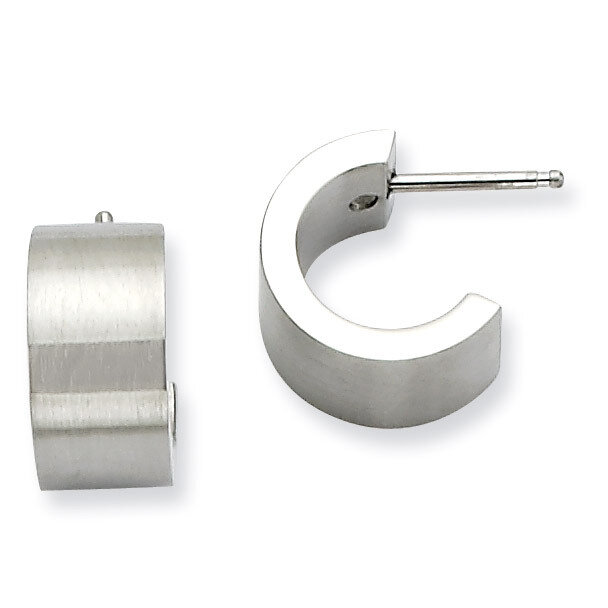 Brushed & Polished Post Hoop Earrings - Stainless Steel SRE391