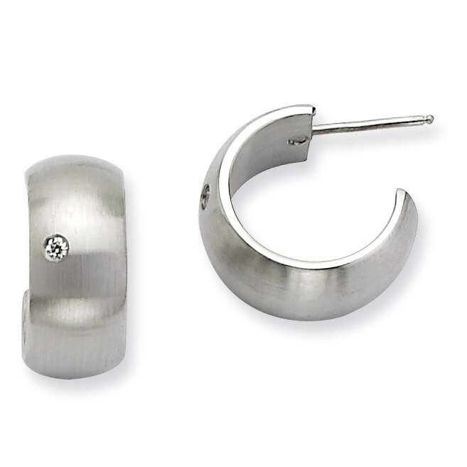 Synthetic Diamond Brushed J Post Hoop Earrings - Stainless Steel SRE397