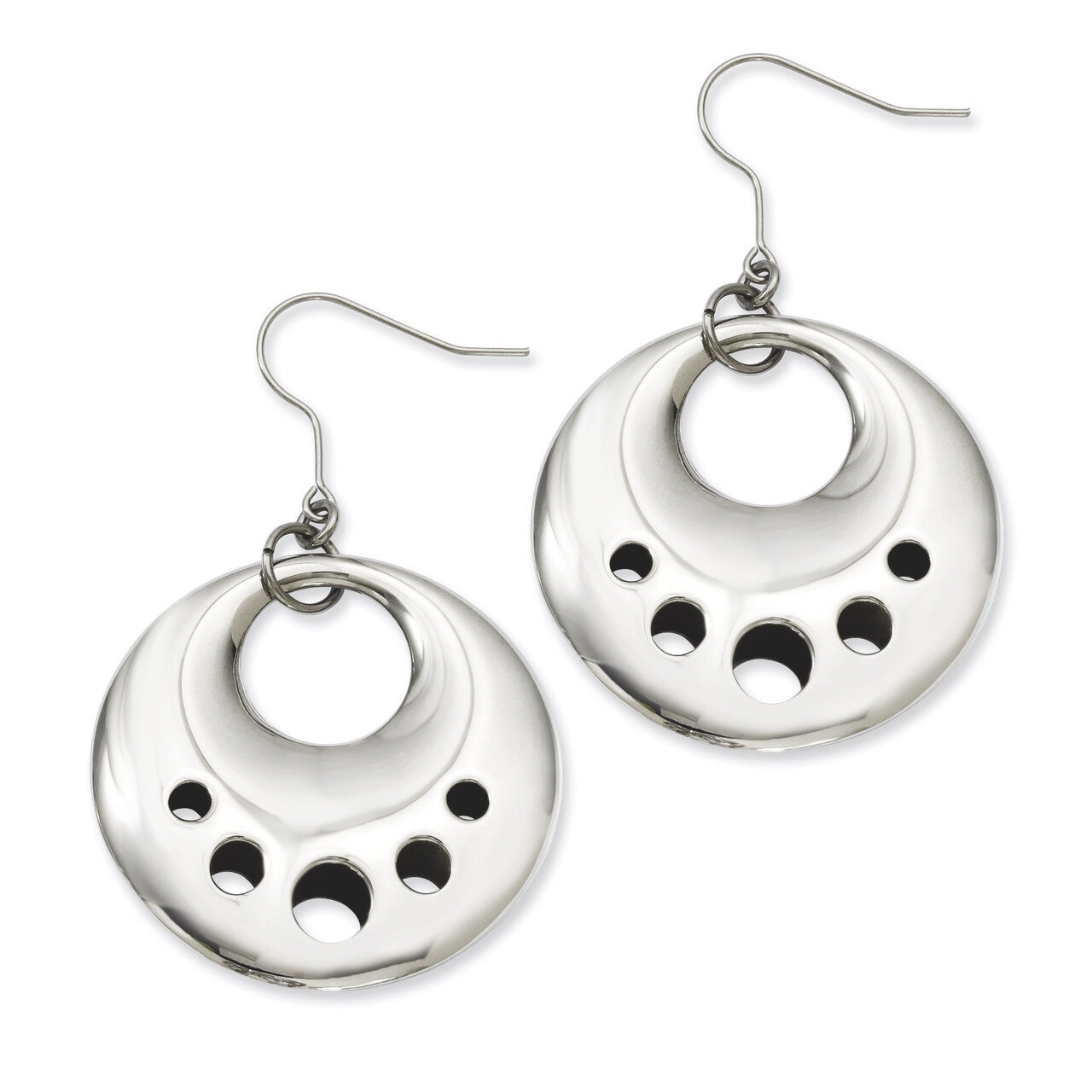 Polished Circle Cut Out Dangle Earrings - Stainless Steel SRE452 by Chisel, MPN: SRE452, 1911010175…