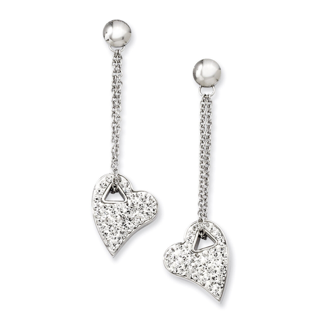 Clear Crystal Heart Post Dangle Earrings - Stainless Steel SRE482
