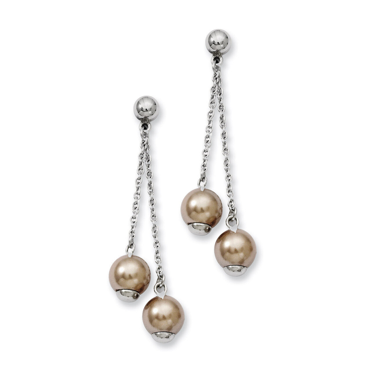 Champagne Simulated Pearl Post Dangle Earrings - Stainless Steel SRE485