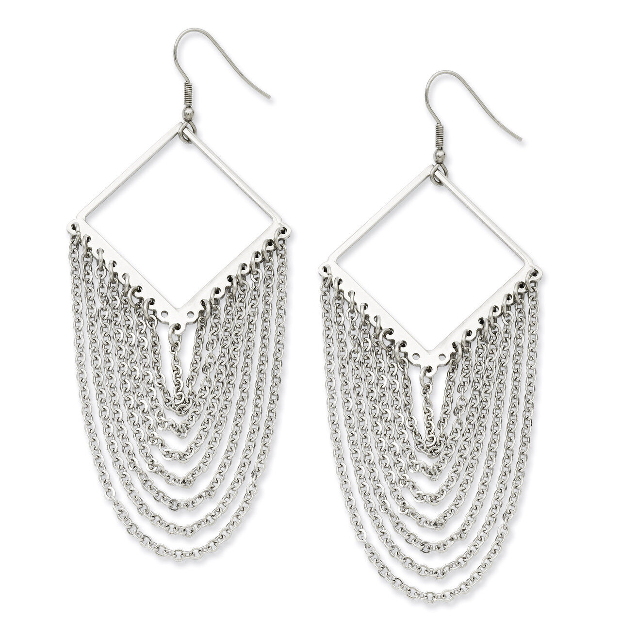 Diamond Shape with Dangle Chain Earrings - Stainless Steel SRE486 by Chisel, MPN: SRE486, 883957583…