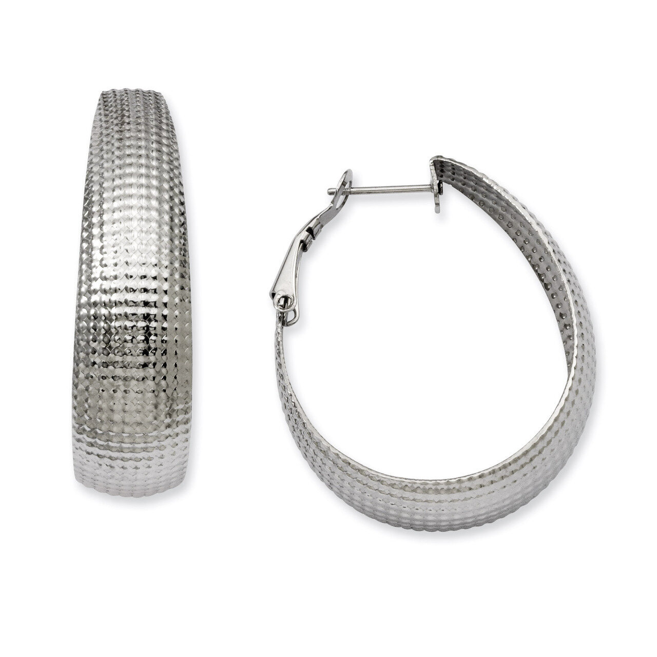Textured Oval Hoop Earrings - Stainless Steel SRE488