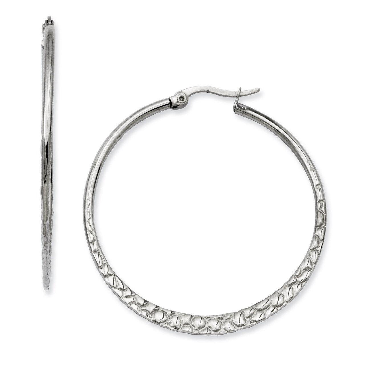 40mm Textured Hoop Earrings - Stainless Steel SRE494 by Chisel, MPN: SRE494, 883957584447