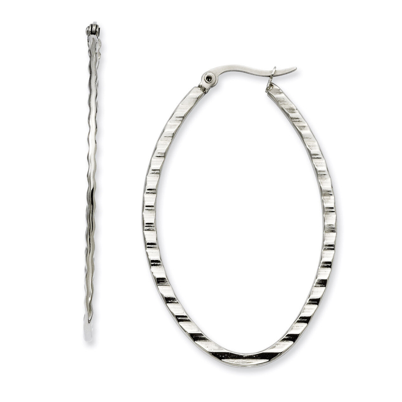 Textured Oval Hoop Earrings - Stainless Steel SRE503