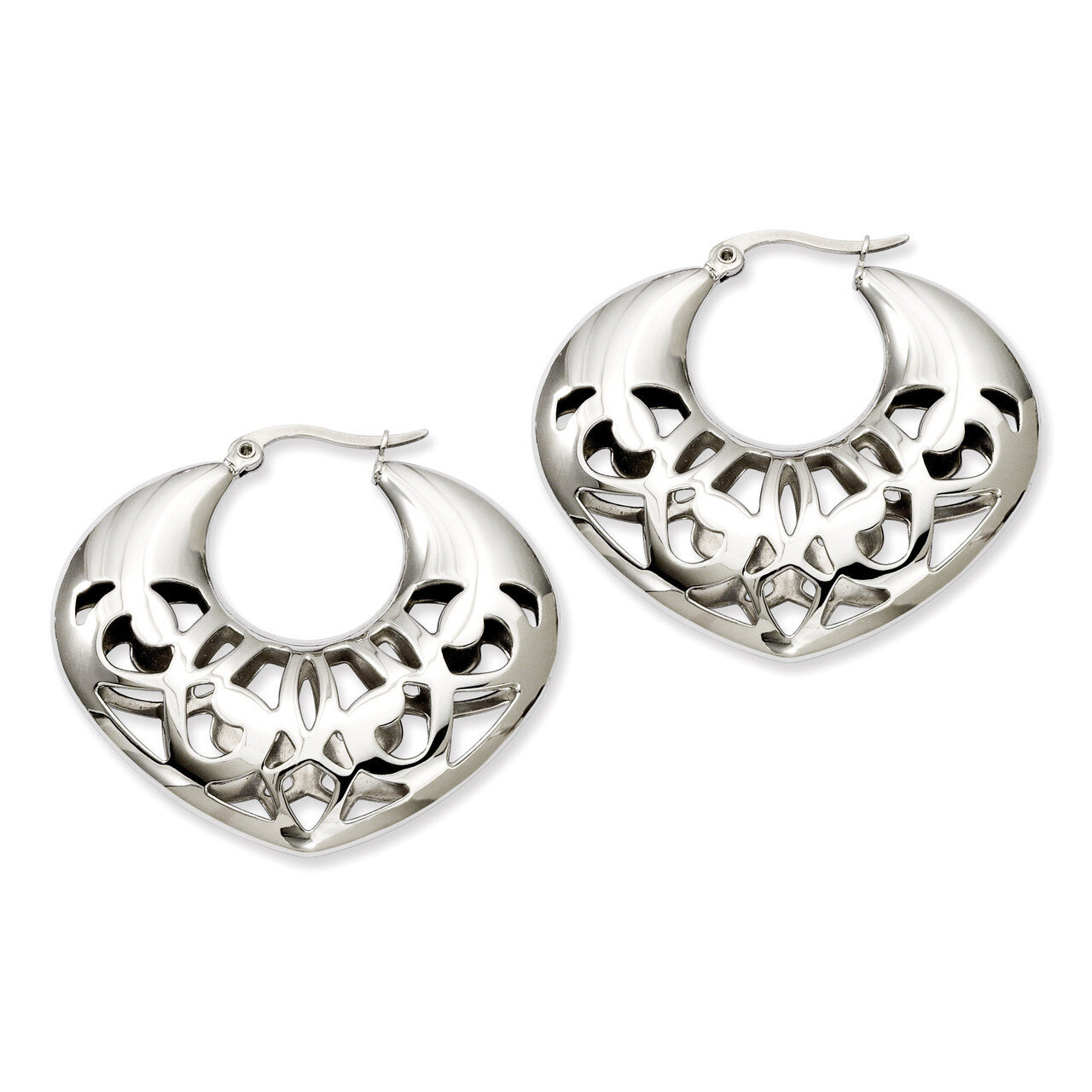 40mm Fancy Cutout Hoop Earrings - Stainless Steel SRE509 by Chisel, MPN: SRE509, 883957581644
