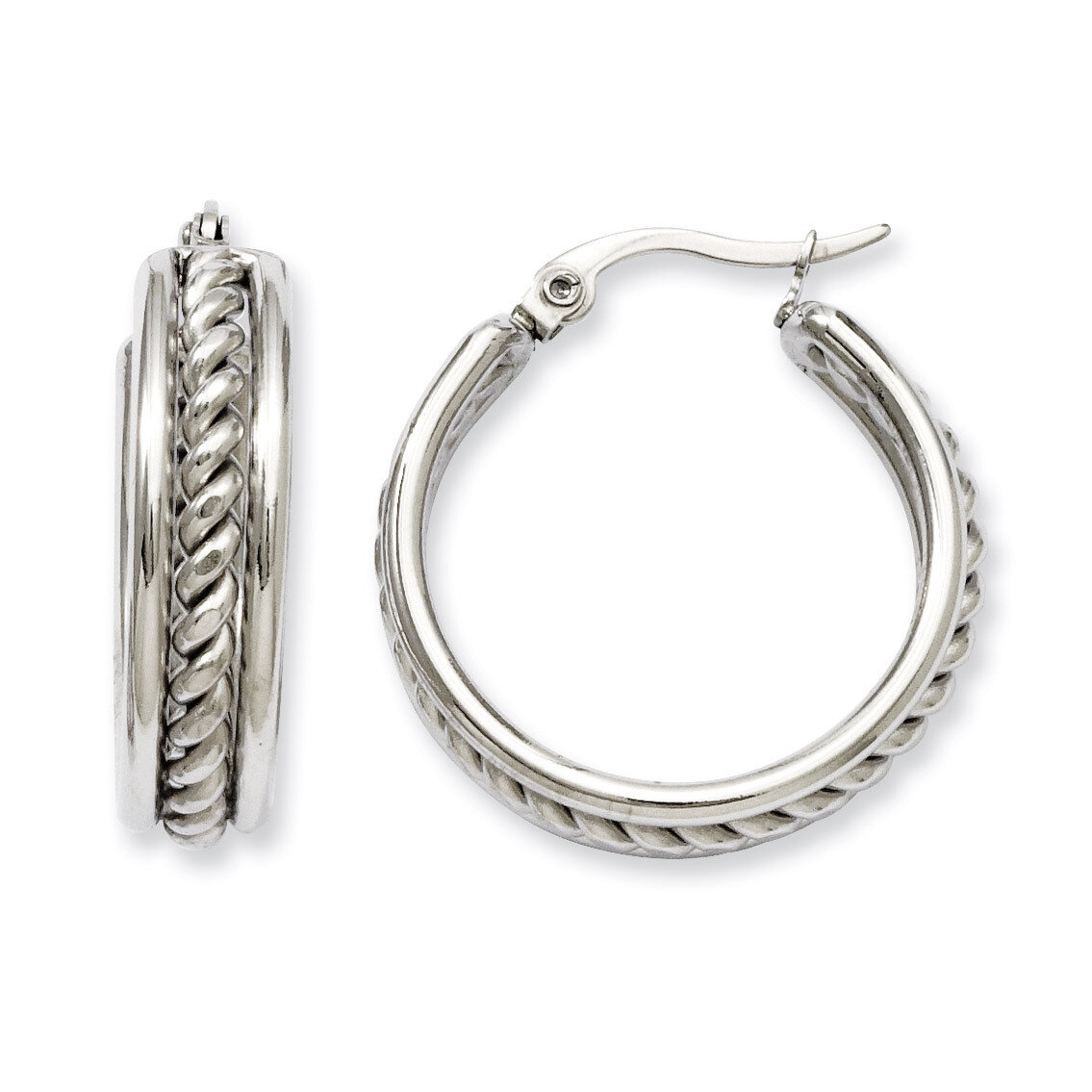 20mm Twisted Middle Hoop Earrings - Stainless Steel SRE510 by Chisel, MPN: SRE510, 886774194837
