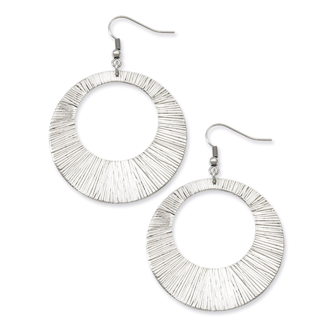 Textured Circle Dangle Earrings - Stainless Steel SRE513