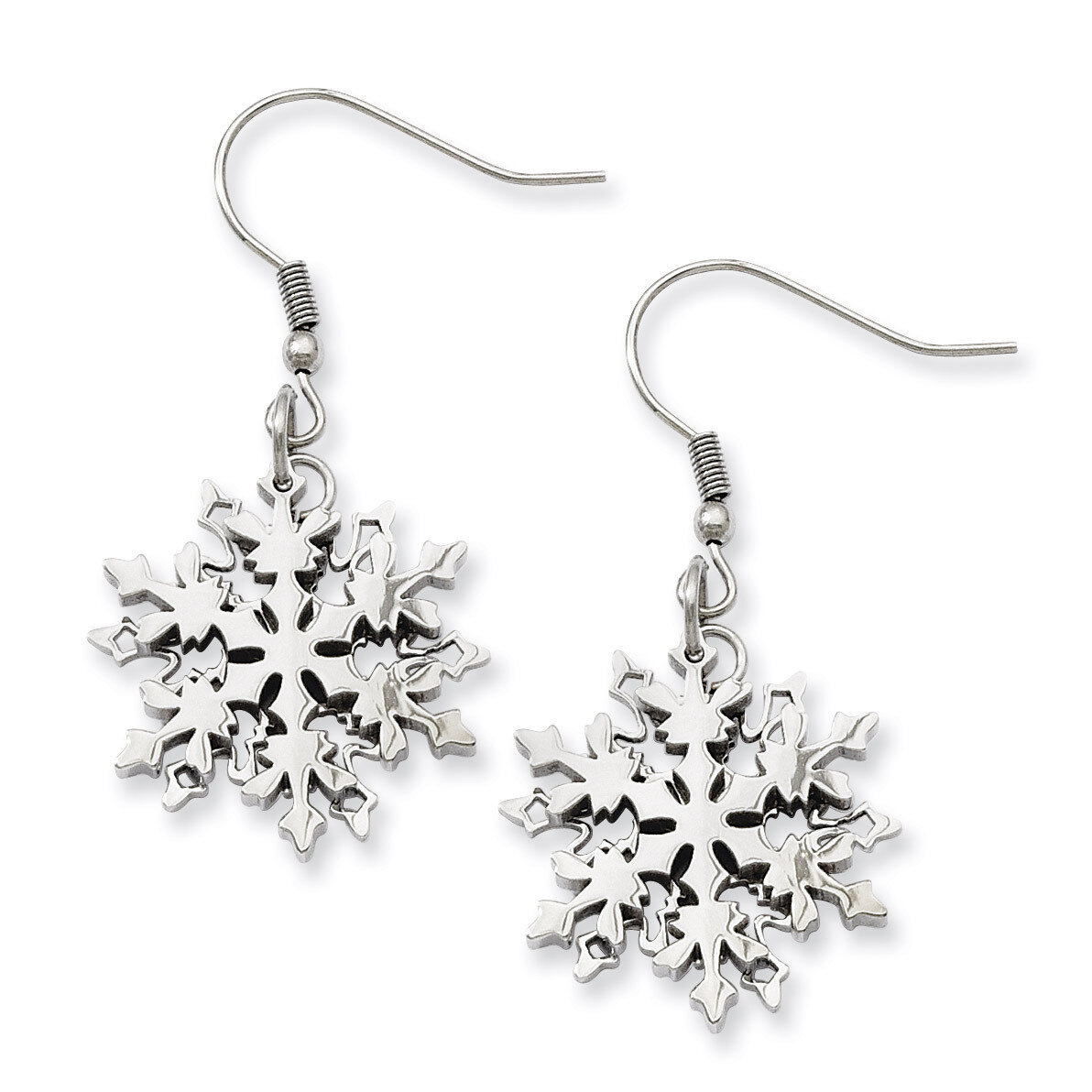 Polished Snowflake Dangle Earrings - Stainless Steel SRE539 by Chisel, MPN: SRE539, 883957011431