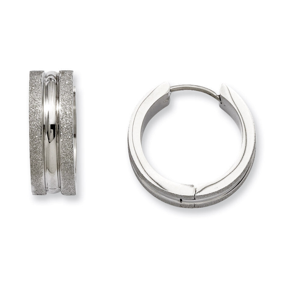 Polished &amp; Laser Cut Hinged Hoop Earrings - Stainless Steel SRE552 by Chisel, MPN: SRE552, 88677419…